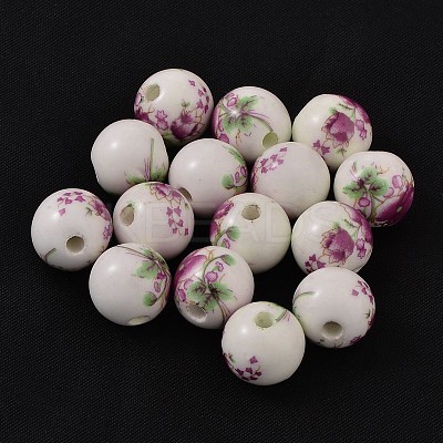 Floral Printed Porcelain Beads CFF038Y-1
