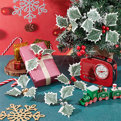 30Pcs 3 Colors Resin & Foam Artificial Holly Leaves DIY-GA0008-02-1