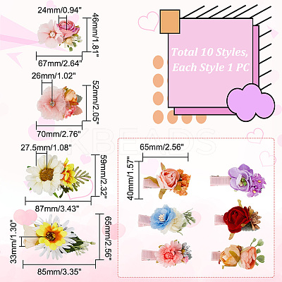 10Pcs 10 Styles Simulation Flower Cloth Alligator Hair Clips PHAR-GA0001-01-1