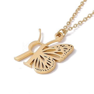 Initial Letter with Butterfly Pendant Necklace LS-NJEW-C026-01G-R-1