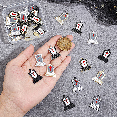 36Pcs 6 Styles Halloween Theme Rack Plating Spray Painted Alloy Enamel Pendants FIND-SC0006-06-1