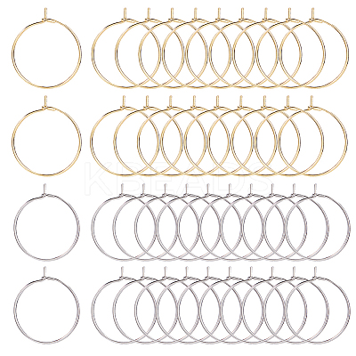 80Pcs 2 Colors 316 Surgical Stainless Steel Hoop Earrings Findings STAS-DC0016-50B-1