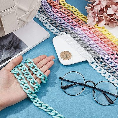 7 Strands 7 Colors Handmade Opaque Acrylic Curb Chains AJEW-PH0002-76-1