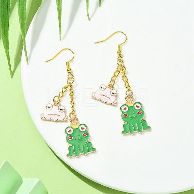 Alloy Enamel Frog Dangle Earrings with Iron Earring Pins for Women EJEW-JE05421-01-1