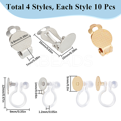 40Pcs 4 Styles 304 Stainless Steel Clip-on Earring Findings STAS-SC0008-32-1