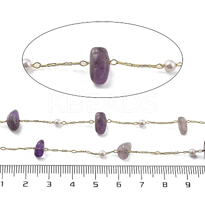 Natural Amethyst & Glass Link Chains CHC-K014-12G-04-1