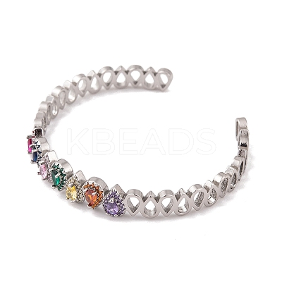 Brass Pave Colorful Cubic Zirconia Open Cuff Bangles for Women BJEW-S147-32P-B-1