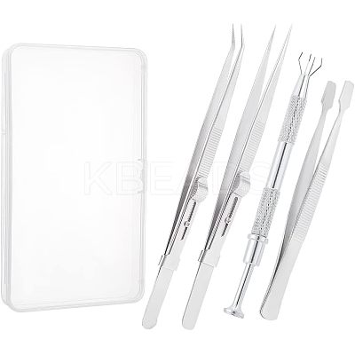 4Pcs 4 Style Stainless Steel Tweezers & 4-Claw Pick up Tool for Small Parts Pickup STAS-UN0039-16-1
