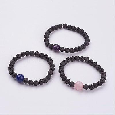 Natural Lava Rock Beaded Stretch Bracelets BJEW-JB02906-1