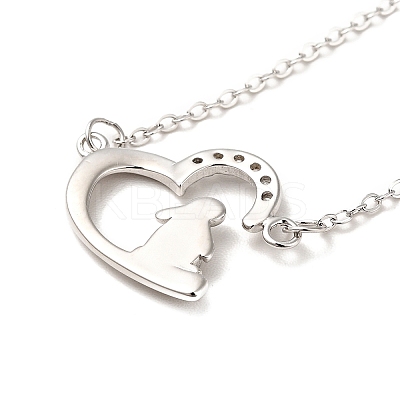 Rhodium Plated 925 Sterling Silver Rabbit with Heart Pendant Necklace with Clear Cubic Zirconia for Women NJEW-E034-02P-1