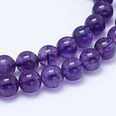 Natural Amethyst Round Bead Strands G-M212-8mm-02B-1