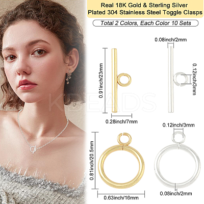 20 Sets 2 Colors 304 Stainless Steel Toggle Clasps STAS-BBC0008-06-1