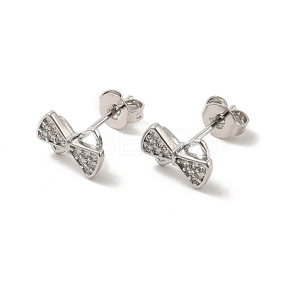 Clear Cubic Zirconia Bowknot Stud Earrings EJEW-F301-17-1