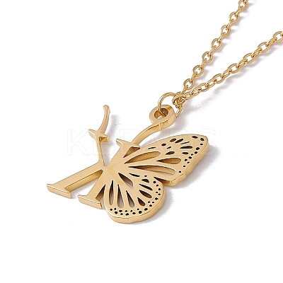 Initial Letter with Butterfly Pendant Necklace LS-NJEW-C026-01G-K-1