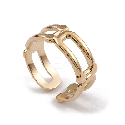 Ion Plating(IP) 304 Stainless Steel Hollow Out Oval Wrap Open Cuff Rings for Women RJEW-G285-51G-1