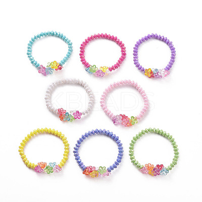 8Pcs 8 Color Opaque Acrylic Faceted Rondelle & Flower Beaded Stretch Bracelets BJEW-JB09100-1