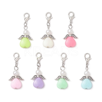 Heart Angel ABS Plastic Imitation Pearl & Acrylic Pendant Decorations HJEW-JM03528-02-S-1