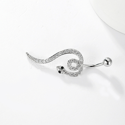 Stylish Snake Stainless Steel Micro Pave Clear Cubic Zirconia Navel Rings UK0800-1
