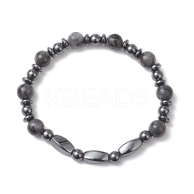 Natural Larvikite & Non-Magnetic Synthetic Hematite Beaded Stretch Bracelets for Women BJEW-JB13136-1