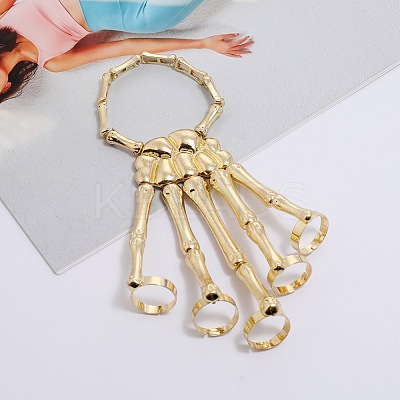 Halloween Themed Skull Alloy Full Hand Ring Bracelet BJEW-L680-01G-1