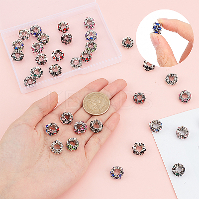 40Pcs 10 Colors Alloy Rhinestone European Beads MPDL-CA0001-03-1