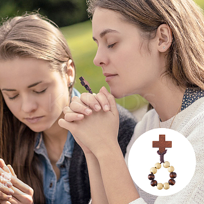 25Pcs Wood Cross & Round Beads Finger Rings RJEW-DC0001-23B-1