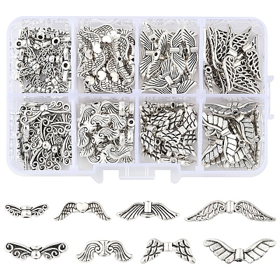 140Pcs 8 Styles Tibetan Style Alloy Beads TIBEB-FS0001-18-1