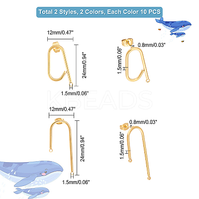 20Pairs 4 Styles 304 Stainless Steel Stud Earring Findings STAS-DC0007-34-1