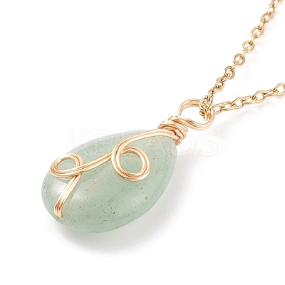 Natural Green Aventurine Teardrop Pendant Necklace NJEW-JN03900-02-1