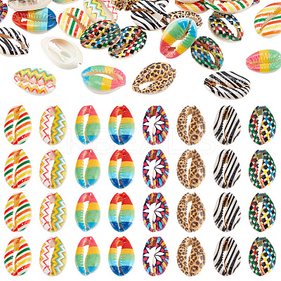 80Pcs 8 Styles Printed Natural Cowrie Shell Beads SHEL-PH0001-40-1