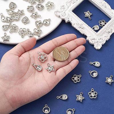 50Pcs 5 Styles Plastic with Resin Rhinestone Pendants KY-CJ0001-94-1