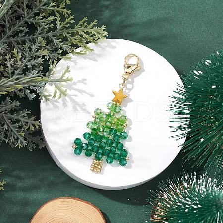 Handmade Glass Seed Beaded Christmas Tree Pendant Decoration HJEW-MZ00298-1