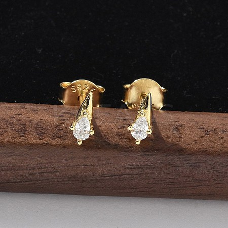 925 Sterling Silver Clear Cubic Zirconia Stud Earrings EJEW-Q032-01F-G-1