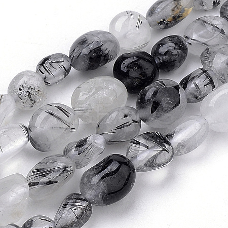 Natural Black Rutilated Quartz Beads Strands X-G-Q952-10-6x8-1