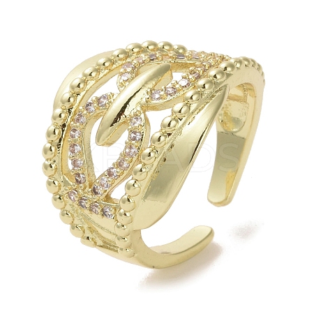 Brass Micro Pave Cubic Zirconia Open Cuff Ring RJEW-K256-51G-1