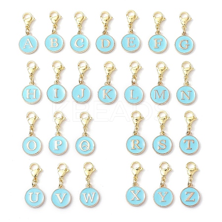 26Pcs Flat Round with Letter A~Z Alloy Enamel Pendant Decorations HJEW-JM02563-1