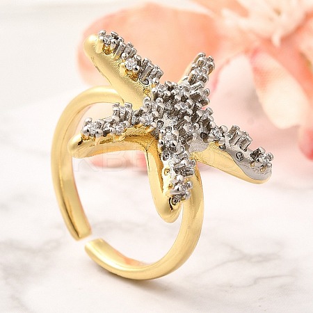 Brass Micro Pave Clear Cubic Zirconia Cuff Rings RJEW-U035-07GP-1