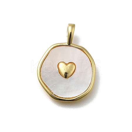 Brass Pave Natural Shell Pendants KK-C090-47G-1