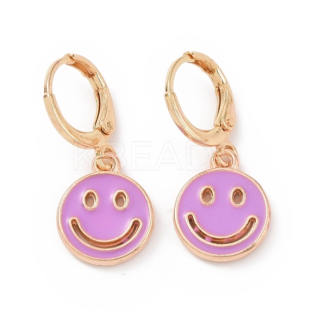 Hollow Out Smiling Face Enamel Hoop Earrings for Women EJEW-G304-01KCG-04-1