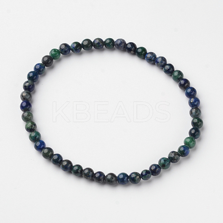 Natural Chrysocolla and Lapis Lazuli Round Bead Stretch Bracelets BJEW-L593-B04-1