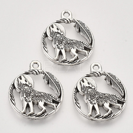 Tibetan Style Alloy Howling Wolf Pendants TIBEP-T009-07AS-RS-1