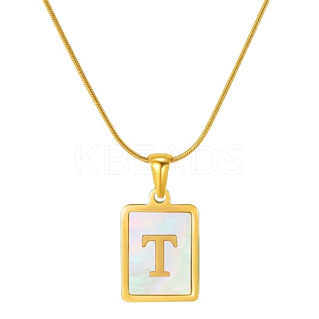 Stainless Steel Snake Bone Chain Alphabet Necklace with Shell Pendant WD3660-20-1