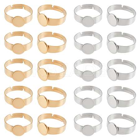 20Pcs 2 Colors Ion Plating(IP) Adjustable 304 Stainless Steel Finger Rings Components STAS-UN0032-61-1