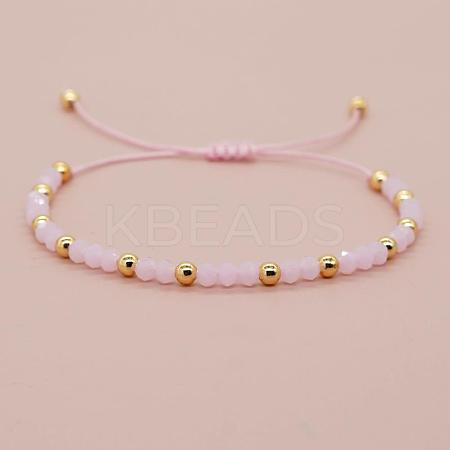 Glass & Brass Round Beads Braided Bead Bracelets RD6595-4-1