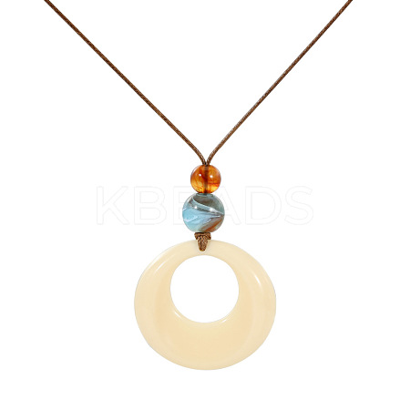 Resin Ring Pendant Long Necklaces with Wax Cord FS-WGD1F48-01-1