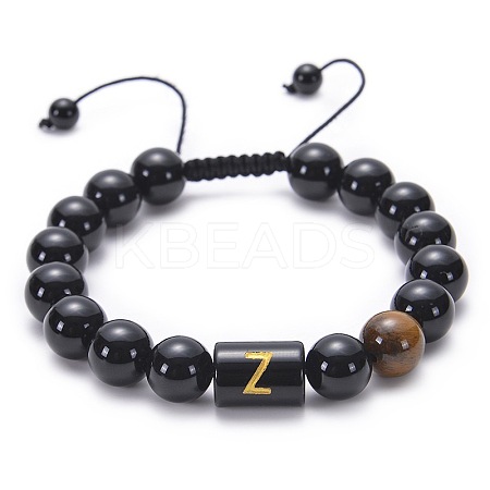 Natural Black Agate & Tiger Eye Round Beaded Adjustable Bracelets HL8029-26-1