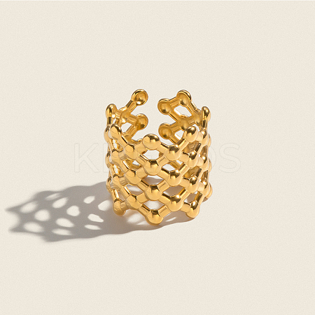 304 Stainless Steel Mesh Shape Statement Cuff Open Rings for Women IZ9606-1