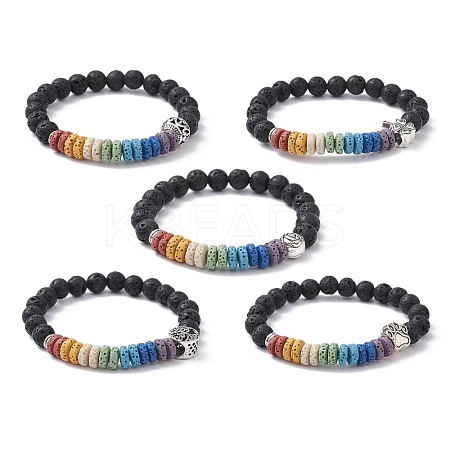 Colorful Dyed Natural Lava Rock Beaded Stretch Bracelets BJEW-JB09684-1