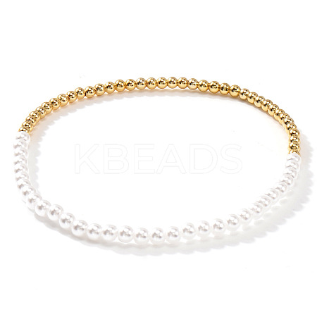 Minimalist Brass & Plastic Imitation Pearl Round Beads Stretch Bracelets for Women OV6475-4-1