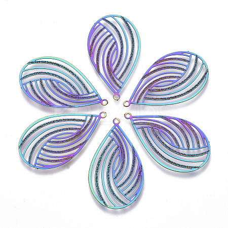 Ion Plating(IP) 304 Stainless Steel Filigree Pendants STAS-YW0002-36-1